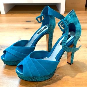 White House Black Market Teal Suede Platform Heels